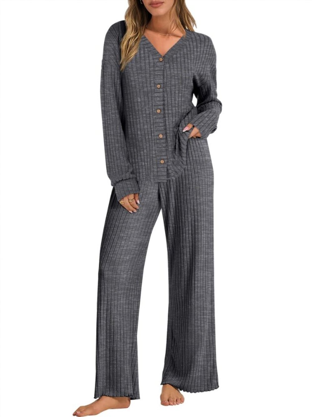 Womens Lounge Set 2 Piece Pajama Sets Ribbed Knit Matching Set